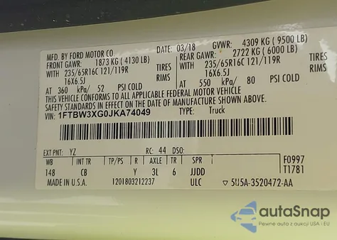 2018 Ford Transit-350 from USA, damaged, VIN 1FTBW3XG0JKA74049